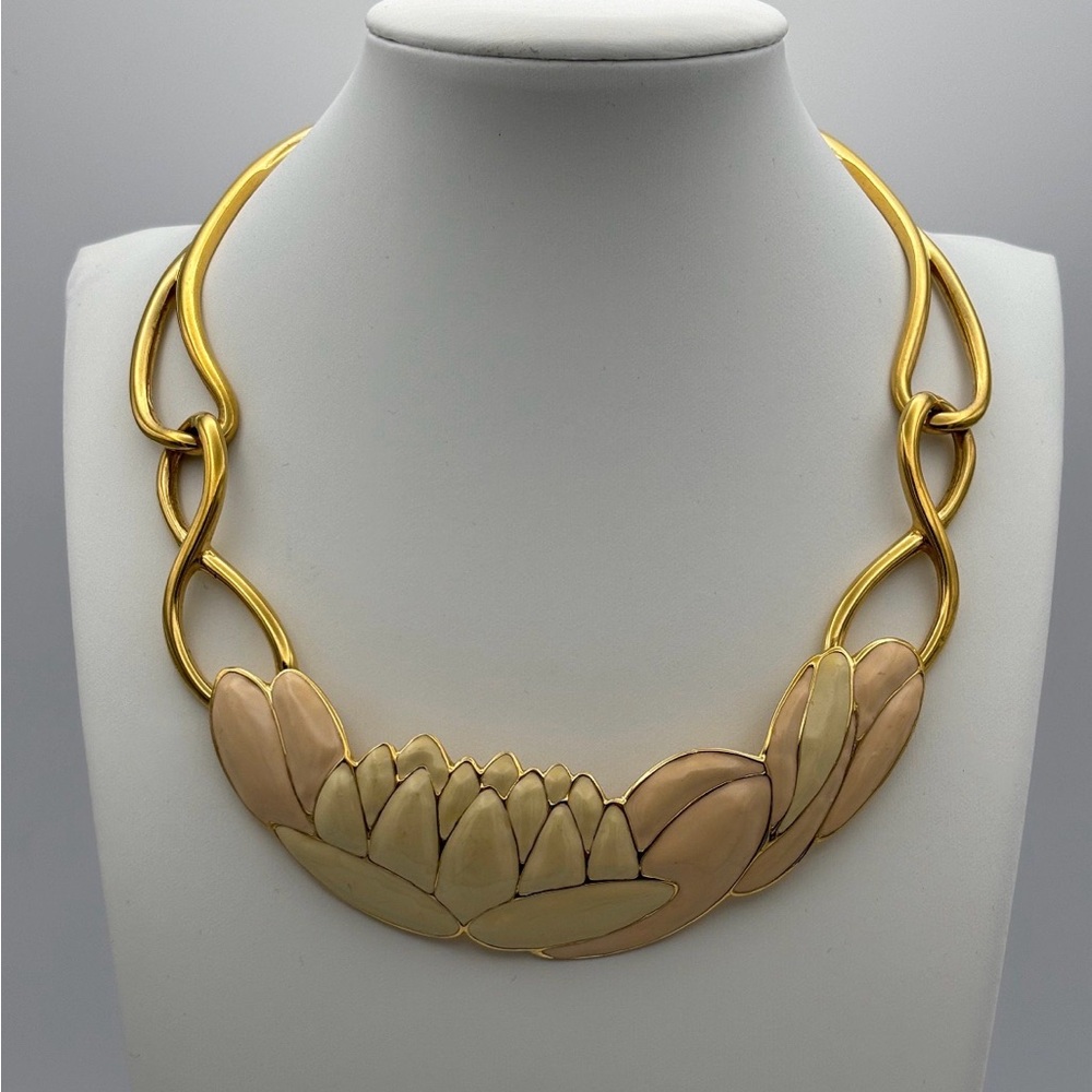 Vintage Monet Gold and Cream Floral Necklace